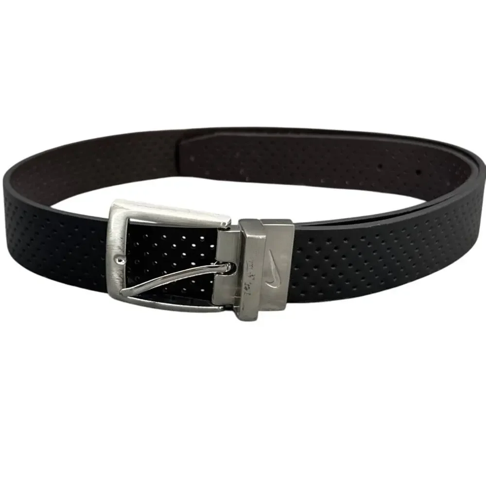 Nike Black Perforated Reversible Ultralight Brushed Nickel Buckle Golf Belt L